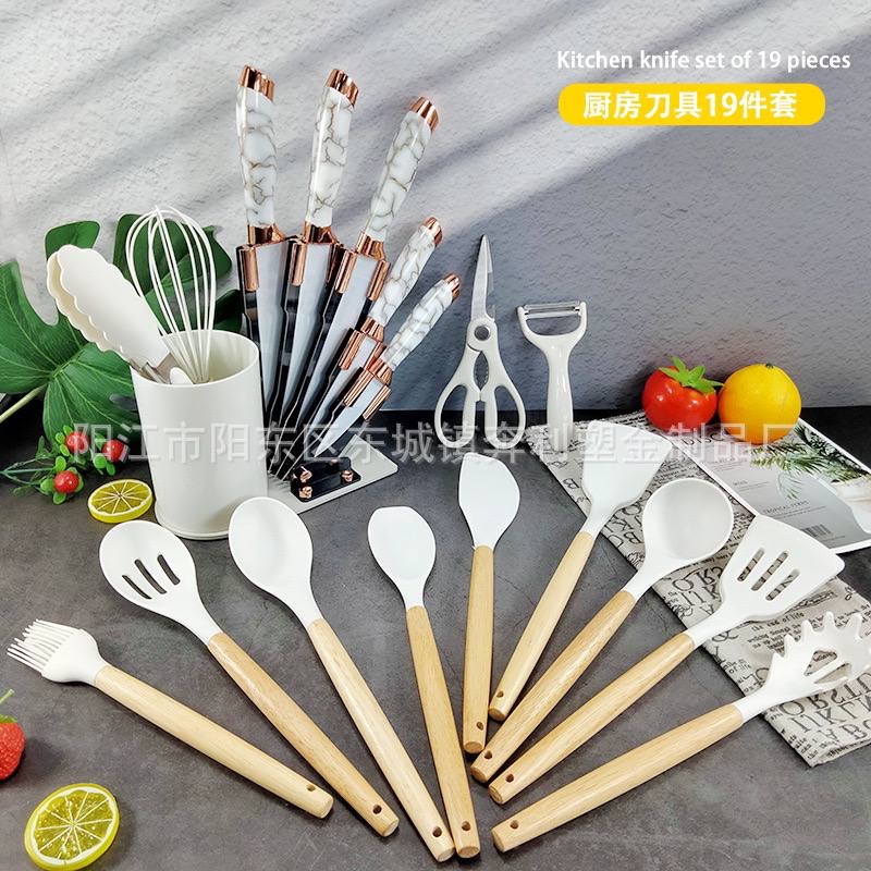 TOP QUALITY 19PCS KITCHENWARES – SILICON COOKING SPOON/CHOPPING BOARD & KNIFE SET