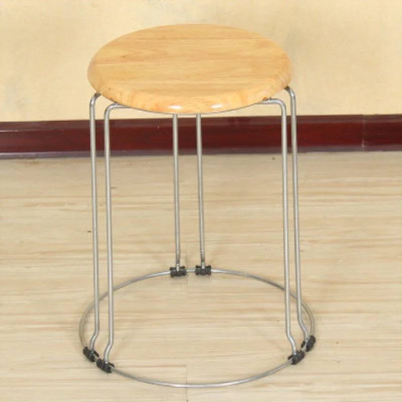 THICKENED WROUGHT IRON REINFORCED ROUND STOOL WITH WOODEN SURFACE