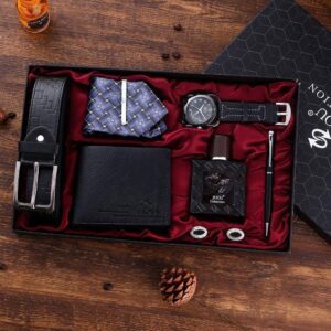 PERFECT MEN GIFT SET•••(QUALITY LEATHER BELT, WRISTWATCH, TIE WITH ADJUSTER, CUFLINKS, PERFUME, PEN, WALLET)