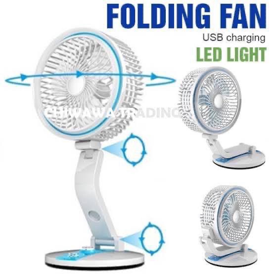 ORIGINAL L-R RECHARGEABLE FOLDING TABLE FAN WITH LED LIGHT (LONGER LENGTH)